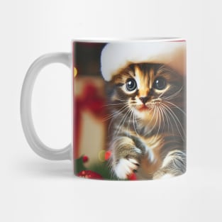 Cute kittens with Santa Claus and reindeer hats and Christmas tree Mug